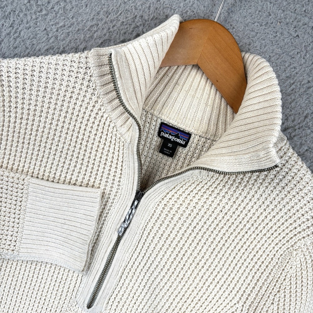 Patagonia Ponderosa Pine Sweater Womens XS Cream  1/4 Zip Waffle Knit Outdoor